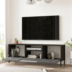 Mobile porta TV Khagan, 140x36 h46 cm, Argento e Nero<Dmora Shop