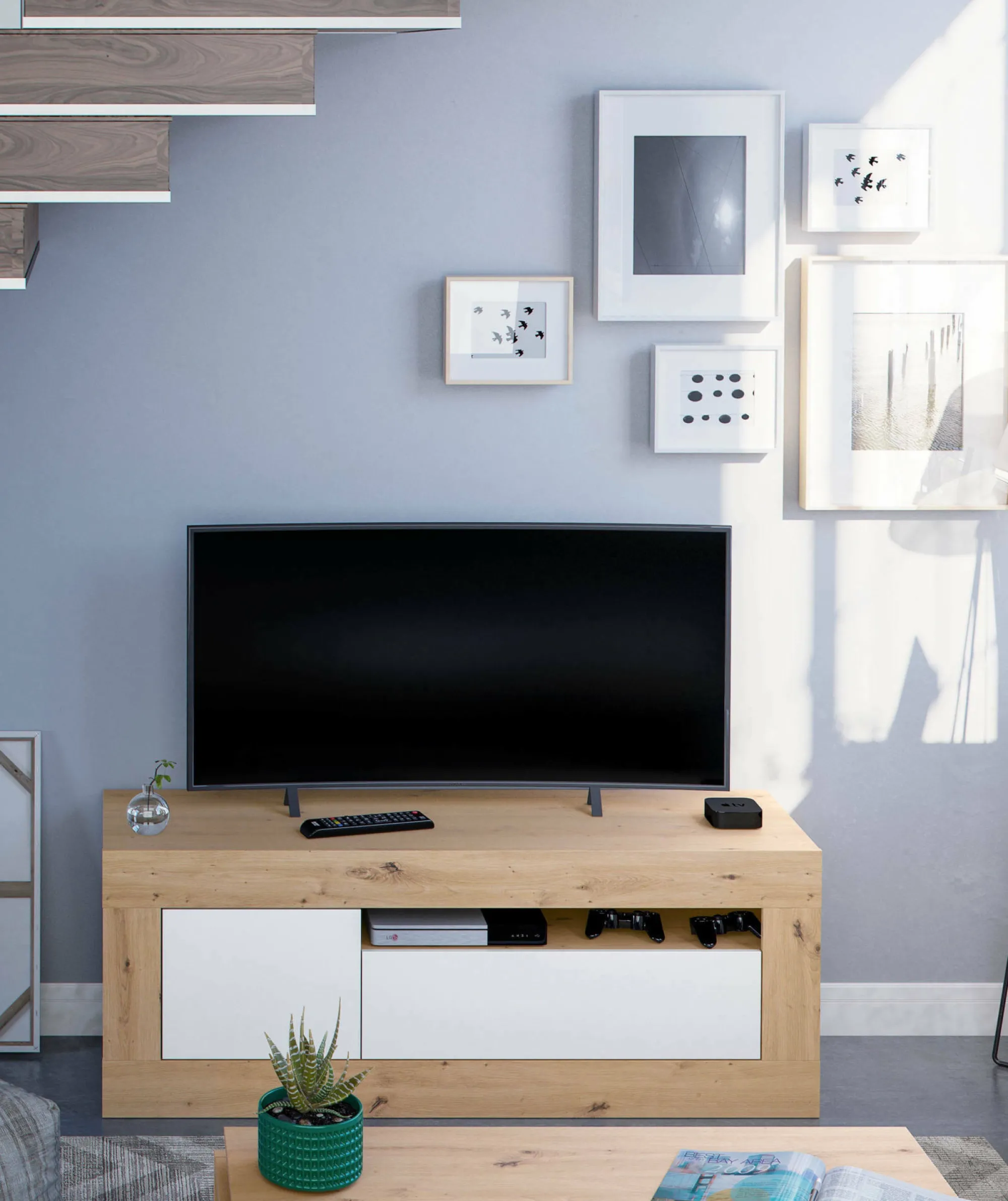 Mobile porta TV Kunzite, 139x42h53 cm, Rovere nodi e Bianco<Dmora Store