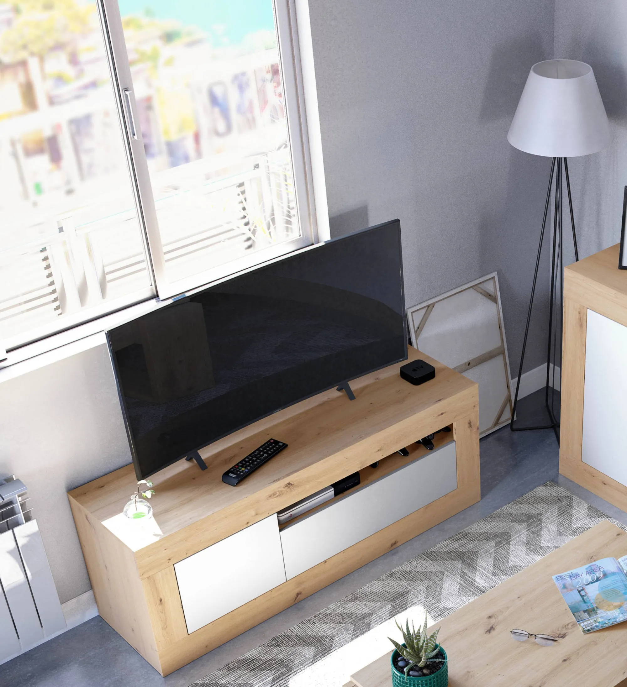 Mobile porta TV Kunzite, 139x42h53 cm, Rovere nodi e Bianco<Dmora Store