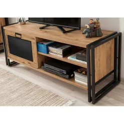 Mobile porta TV Luban, Quercia e Nero, 130x45h50 cm<Dmora Outlet
