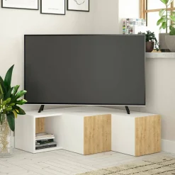 Mobile porta TV Malachie, 90x92 h32 cm, Bianco e Quercia<Dmora Clearance