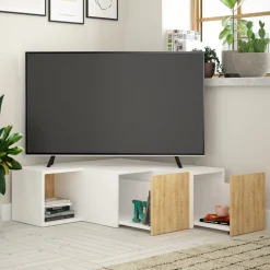 Mobile porta TV Malachie, 90x92 h32 cm, Bianco e Quercia<Dmora Clearance