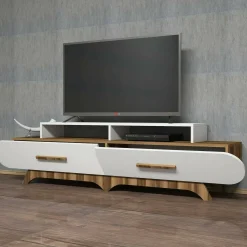 Mobile porta TV Massima, 205x37h50 cm, Noce e Bianco<Dmora Cheap
