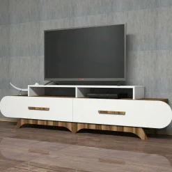 Mobile porta TV Massima, 205x37h50 cm, Noce e Bianco<Dmora Cheap
