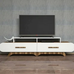 Mobile porta TV Massima, 205x37h50 cm, Noce e Bianco<Dmora Cheap