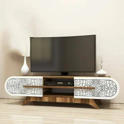Mobile porta TV Matsu, 145x37h37 cm, Noce e Bianco<Dmora Best Sale