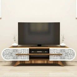 Mobile porta TV Matsu, 145x37h37 cm, Noce e Bianco<Dmora Best Sale