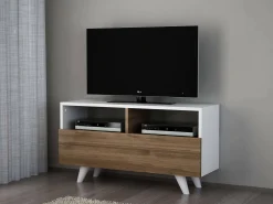 Mobile porta TV Mun, 90x30 h51 cm, Bianco e Noce<Dmora Discount