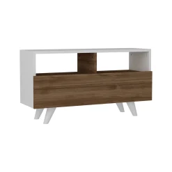 Mobile porta TV Mun, 90x30 h51 cm, Bianco e Noce<Dmora Discount