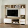 Mobile porta TV Nanette, Credenza da soggiorno, Armadio basso per TV, Base parete attrezzata, 48x209 h183 cm, Rovere e Bianco<Dmora Sale
