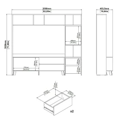Mobile porta TV Nanette, Credenza da soggiorno, Armadio basso per TV, Base parete attrezzata, 48x209 h183 cm, Rovere e Bianco<Dmora Sale