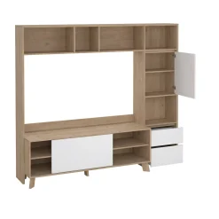 Mobile porta TV Nanette, Credenza da soggiorno, Armadio basso per TV, Base parete attrezzata, 48x209 h183 cm, Rovere e Bianco<Dmora Sale