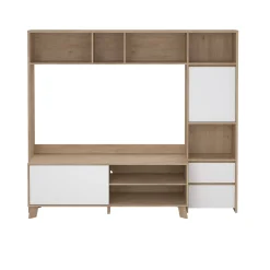 Mobile porta TV Nanette, Credenza da soggiorno, Armadio basso per TV, Base parete attrezzata, 48x209 h183 cm, Rovere e Bianco<Dmora Sale