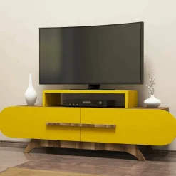 Mobile porta TV Nesat, 145x37 h50 cm, Noce e Giallo<Dmora Cheap
