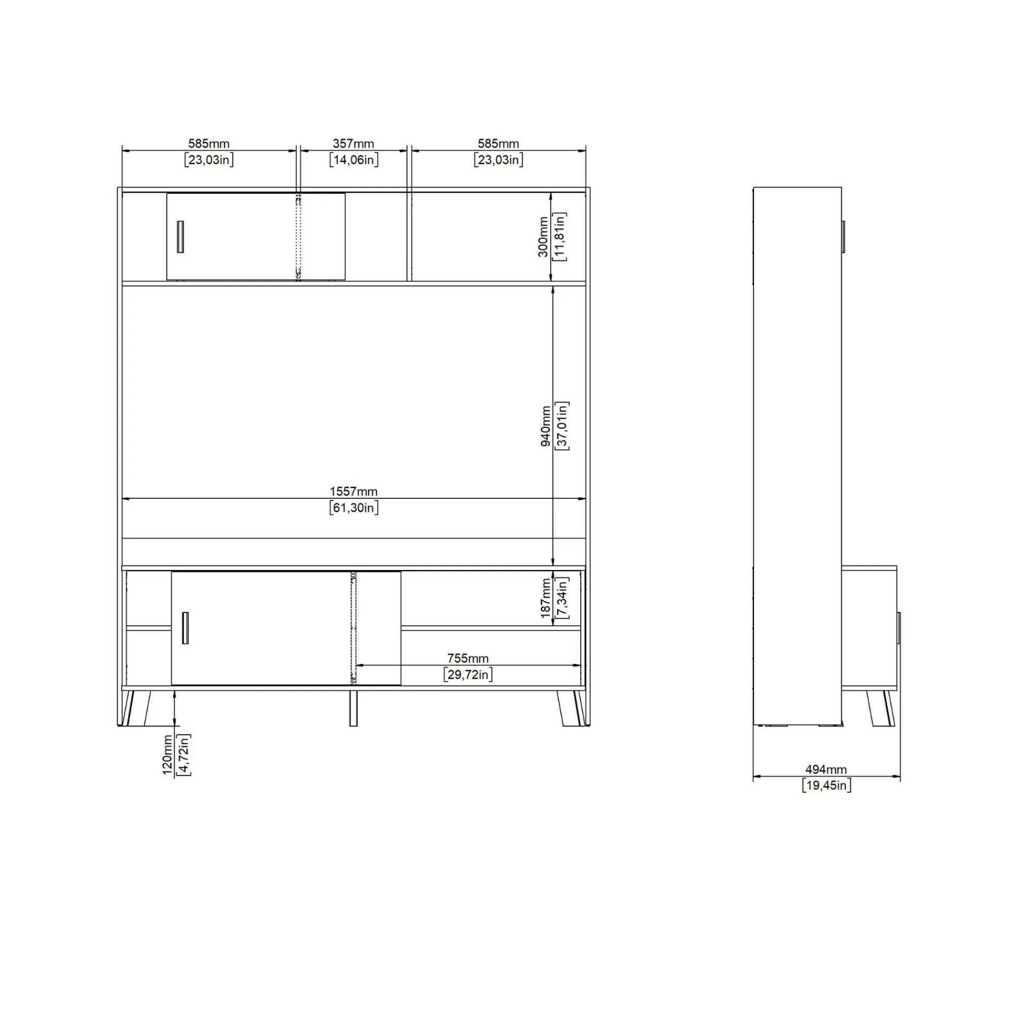 Mobile porta TV Nicosia, 48x159 h181 cm, Rovere e Bianco<Dmora Best Sale