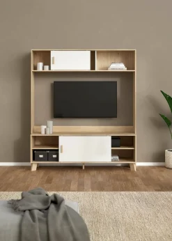 Mobile porta TV Nicosia, 48x159 h181 cm, Rovere e Bianco<Dmora Best Sale
