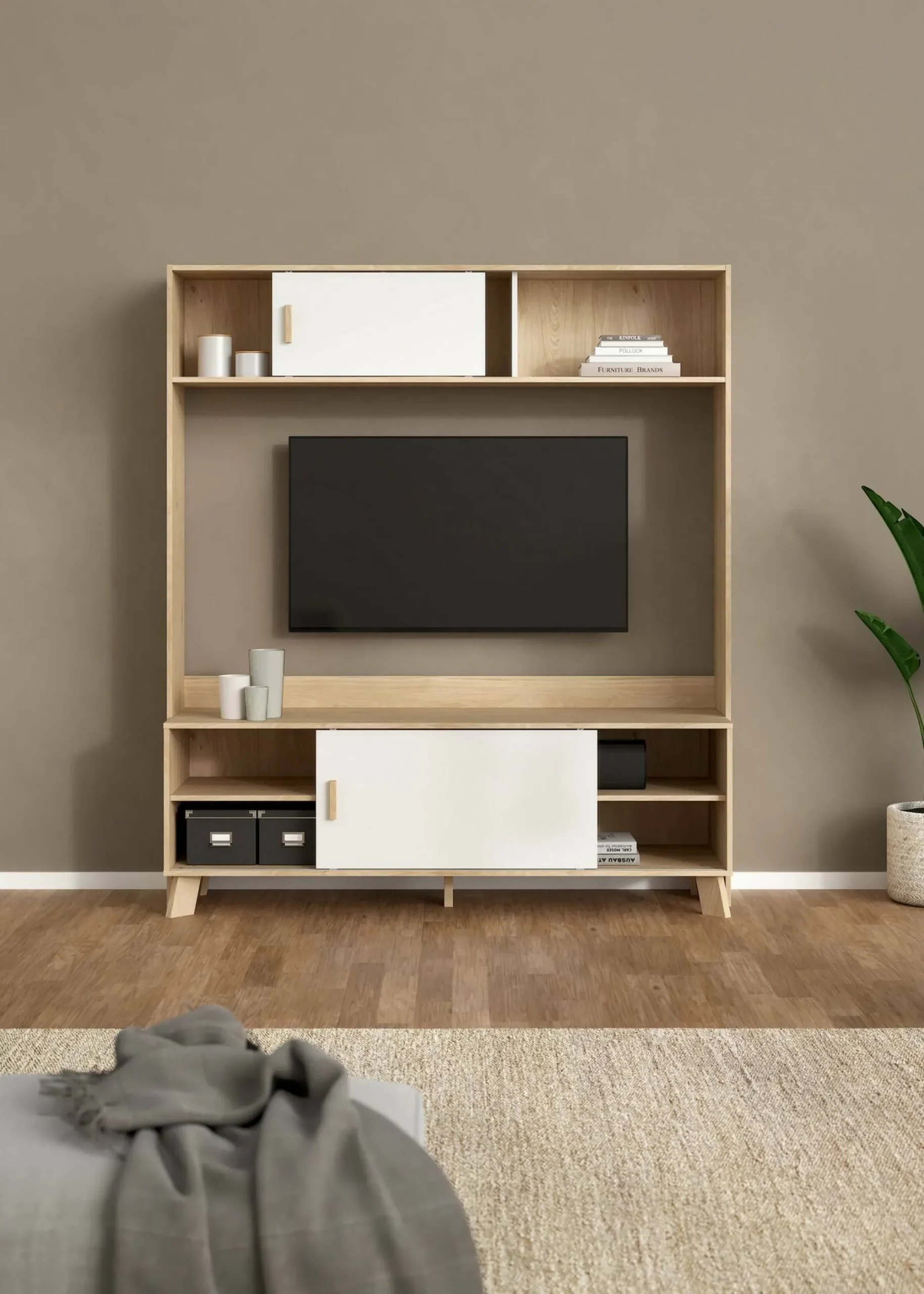 Mobile porta TV Nicosia, 48x159 h181 cm, Rovere e Bianco<Dmora Best Sale