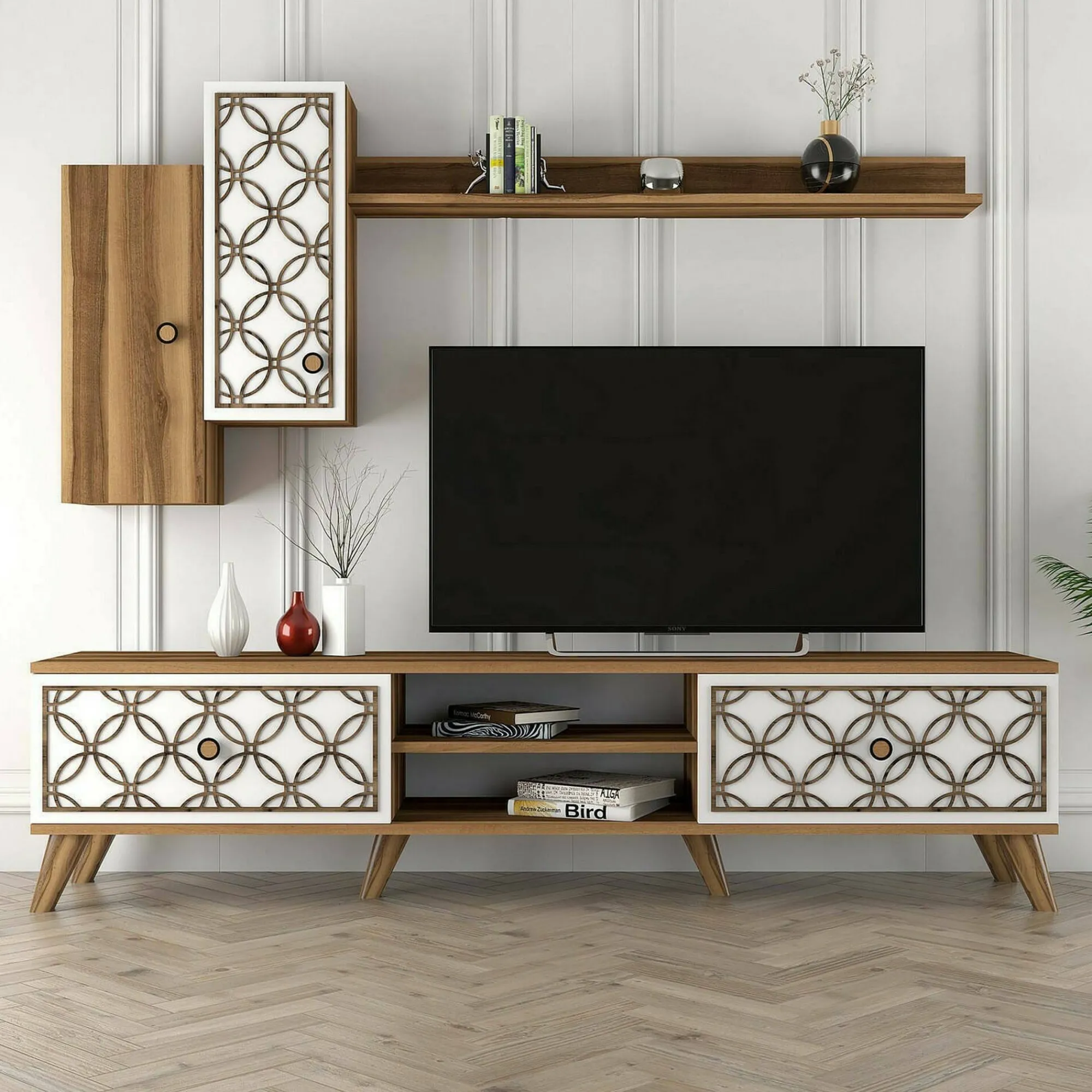 Mobile porta TV Nunzia, 180x35h44 cm, Noce e Bianco<Dmora Hot