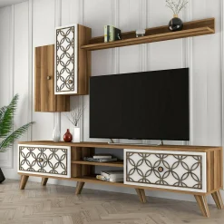 Mobile porta TV Nunzia, 180x35h44 cm, Noce e Bianco<Dmora Hot