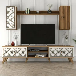 Mobile porta TV Nunzia, 180x35h44 cm, Noce e Bianco<Dmora Hot