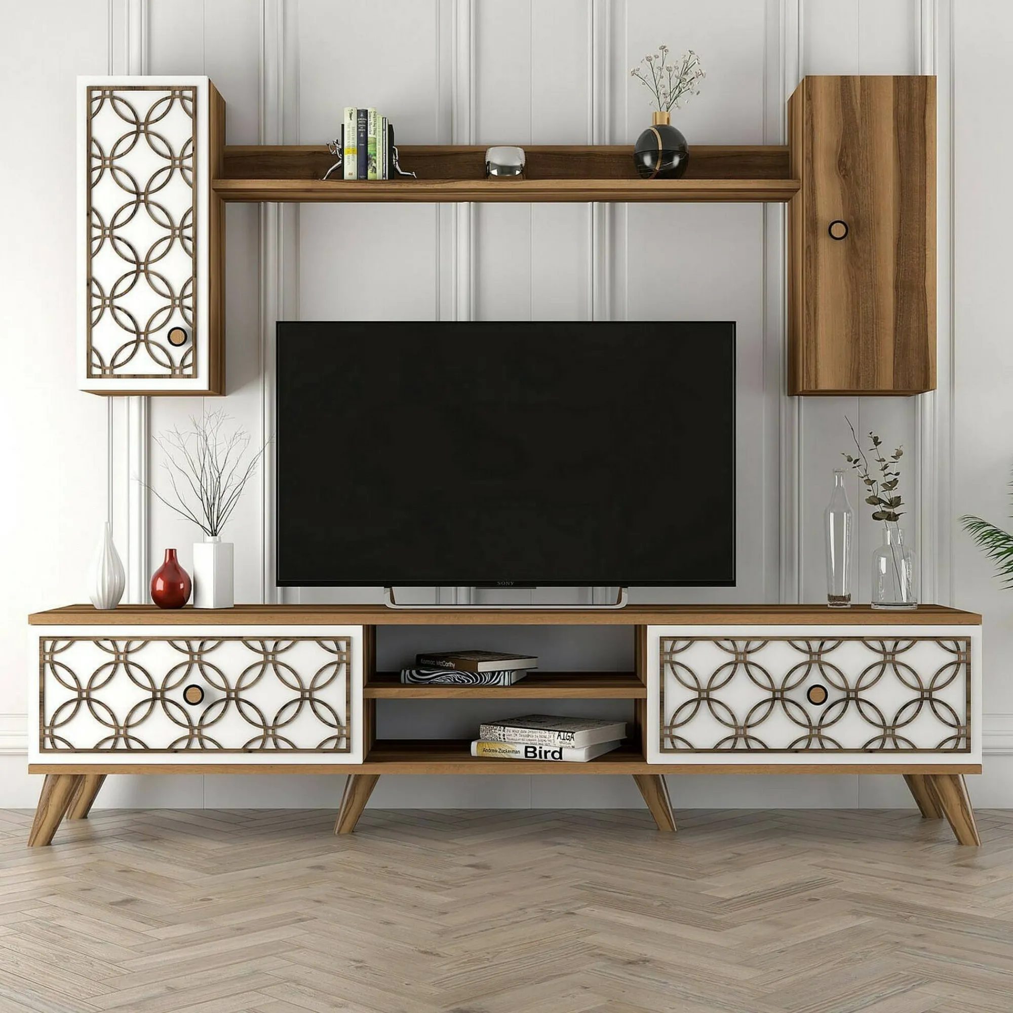 Mobile porta TV Nunzia, 180x35h44 cm, Noce e Bianco<Dmora Hot