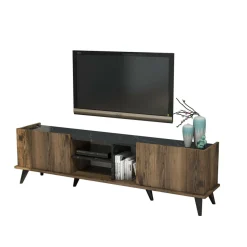 Mobile porta TV Paine, 180x34 h52 cm, Noce e Nero<Dmora Shop