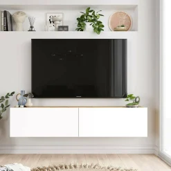 Mobile porta TV Principi, 140x32 h29 cm, Quercia e Bianco<Dmora Shop