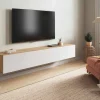 Mobile porta TV Senectus, 180x35h28 cm, Rovere Nodi e Bianco lucido<Dmora Clearance
