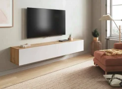 Mobile porta TV Senectus, 180x35h28 cm, Rovere Nodi e Bianco lucido<Dmora Clearance