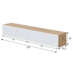 Mobile porta TV Senectus, 180x35h28 cm, Rovere Nodi e Bianco lucido<Dmora Clearance