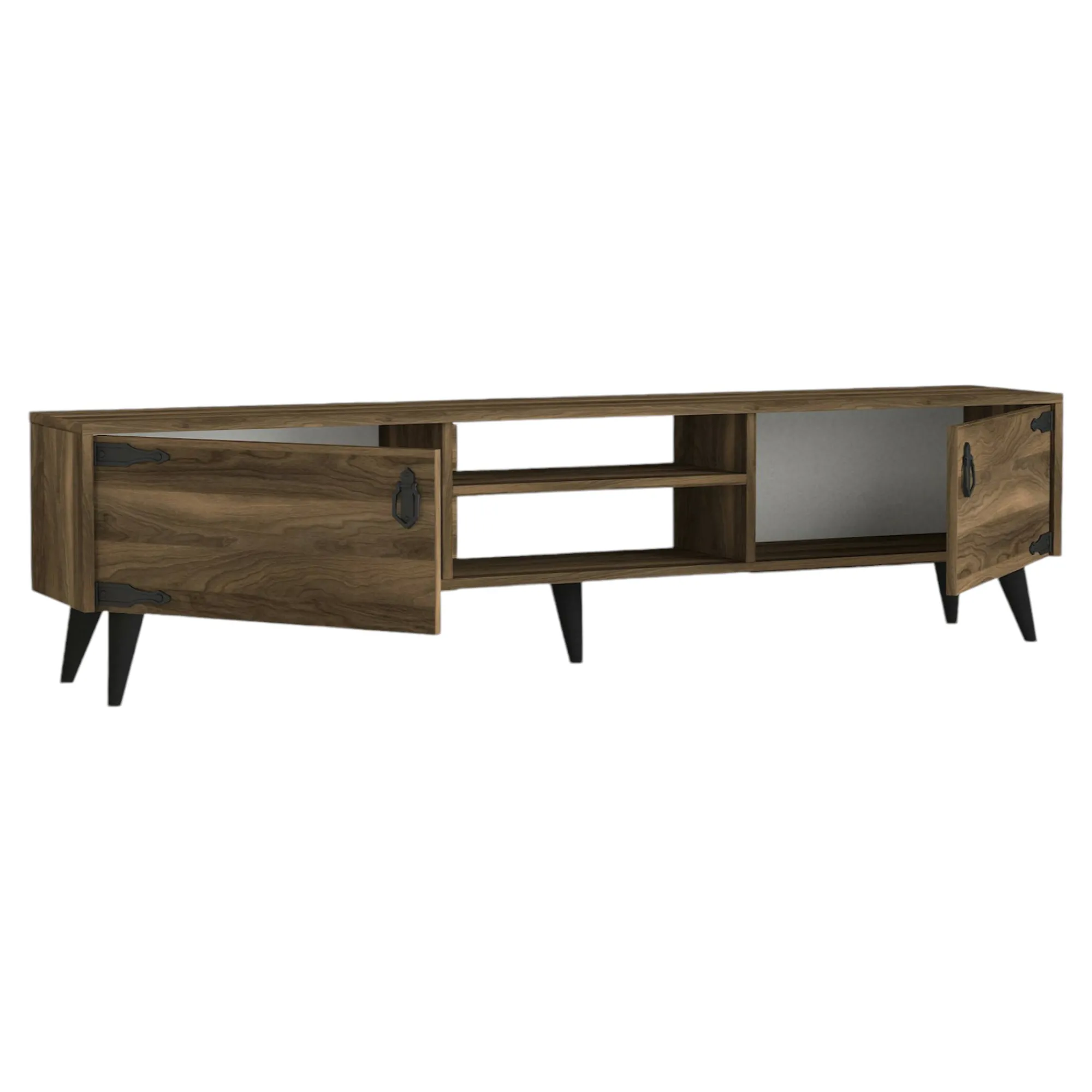 Mobile porta TV Sicilia, 180x30 h49 cm, Noce e Nero<Dmora Store