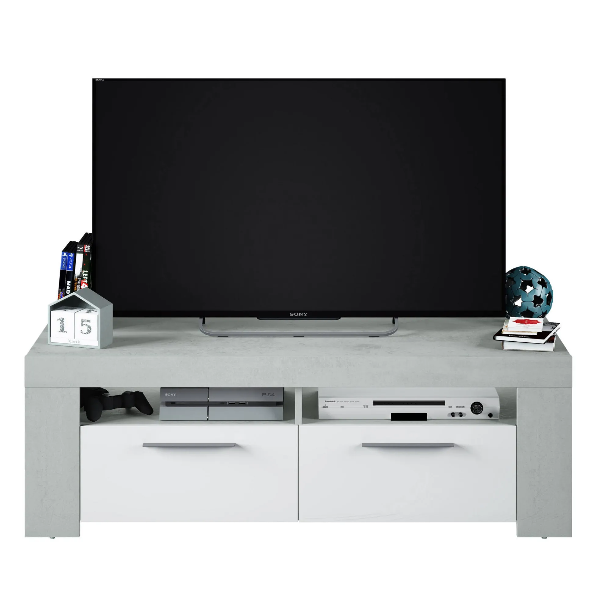 Mobile porta TV Sparaxis, 120x42h40 cm, Bianco e Cemento<Dmora Online