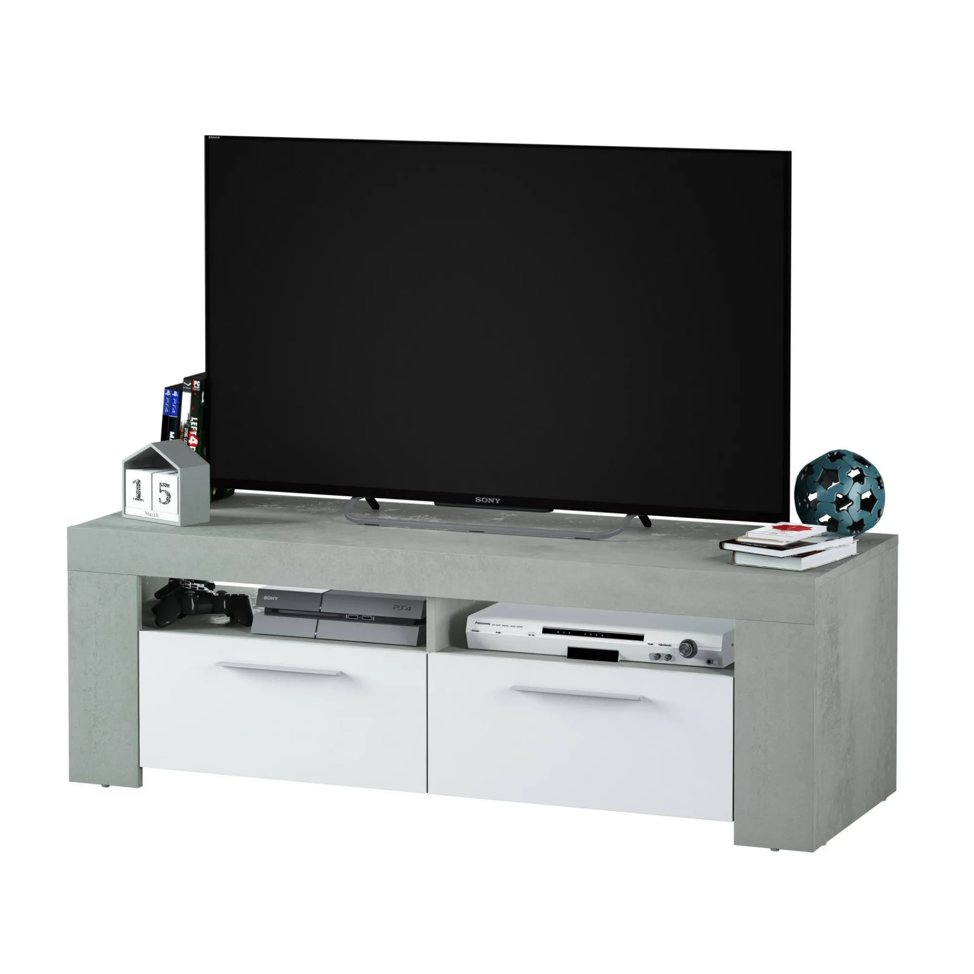 Mobile porta TV Sparaxis, 120x42h40 cm, Bianco e Cemento<Dmora Online