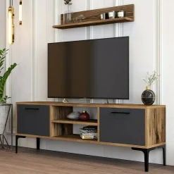Mobile porta TV sri, 140x30h48 cm, Noce e Antracite<Dmora Fashion