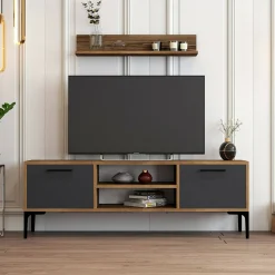 Mobile porta TV sri, 140x30h48 cm, Noce e Antracite<Dmora Fashion