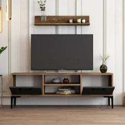 Mobile porta TV sri, 140x30h48 cm, Noce e Antracite<Dmora Fashion