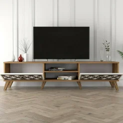 Mobile porta TV Teia, 180x35h44 cm, Noce e Bianco<Dmora Best Sale