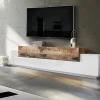 Mobile porta TV Tiche, cm 240x45h52, Bianco lucido e Acero<Dmora Outlet
