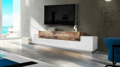 Mobile porta TV Tiche, cm 240x45h52, Bianco lucido e Acero<Dmora Outlet