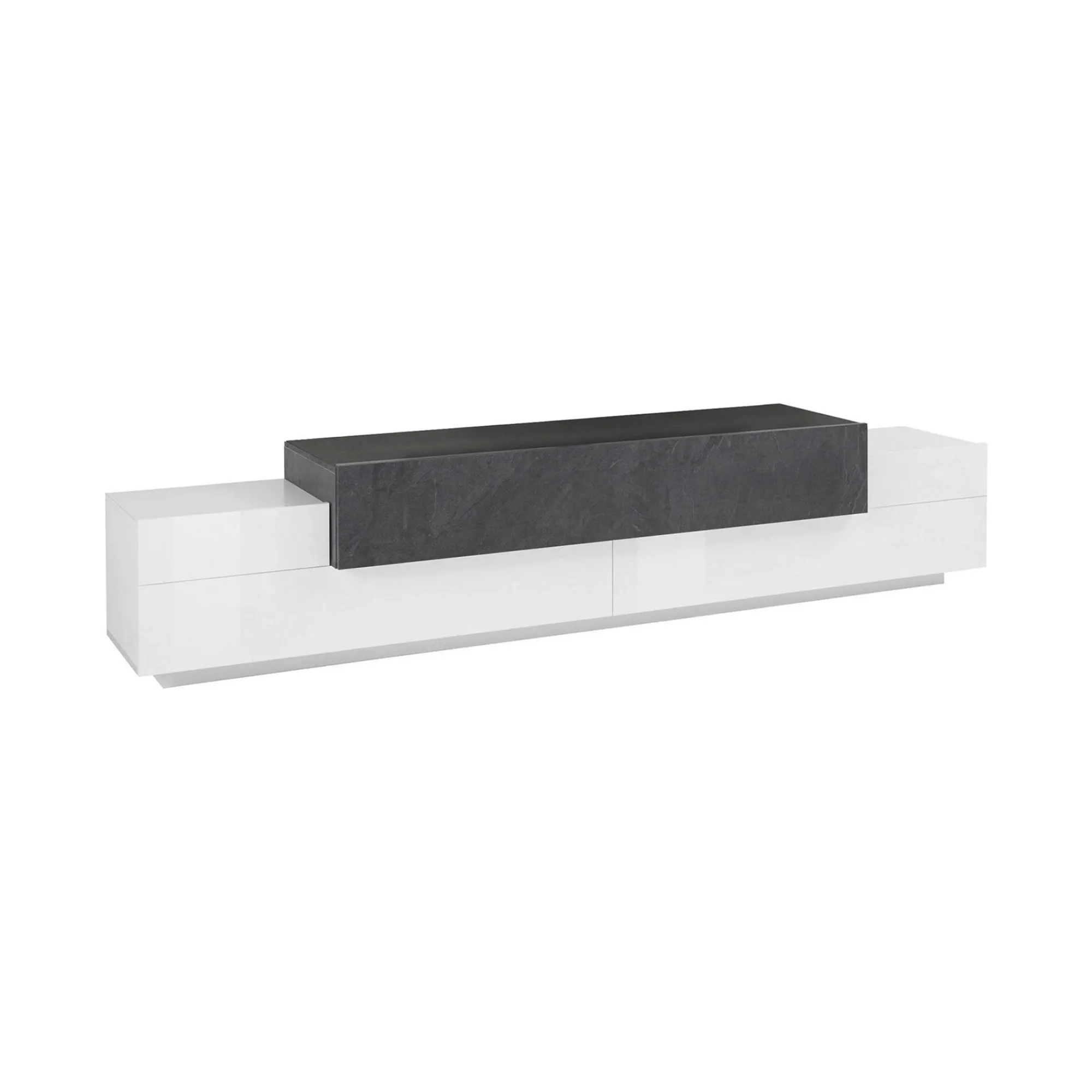 Mobile porta TV Tiche, cm 240x45h52, Bianco lucido e Ardesia<Dmora Best