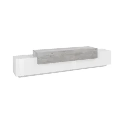 Mobile porta TV Tiche, cm 240x45h52, Bianco lucido e Cemento<Dmora Cheap