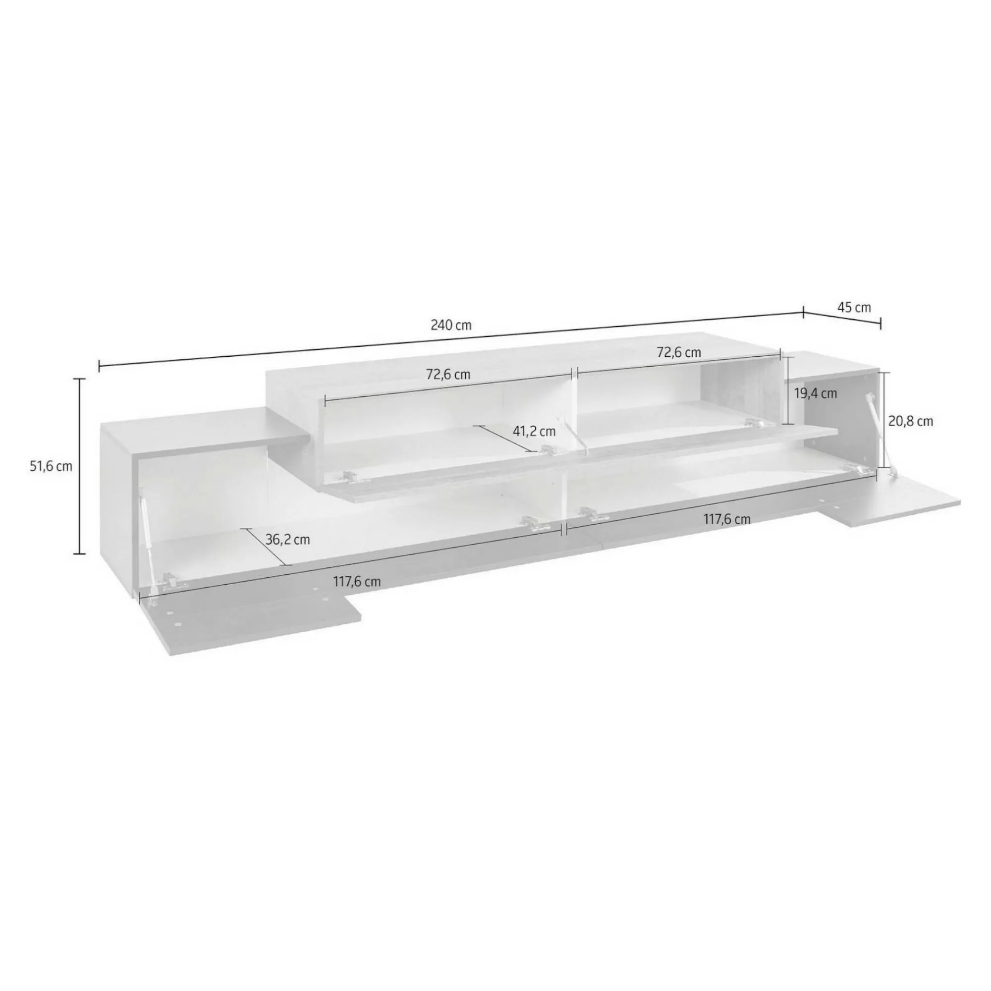 Mobile porta TV Tiche, cm 240x45h52, Antracite e Acero<Dmora Best