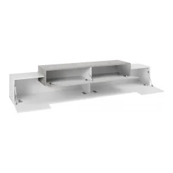 Mobile porta TV Tiche, cm 240x45h52, Bianco lucido e Acero<Dmora Outlet