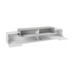 Mobile porta TV Tiche, cm 240x45h52, Bianco lucido e Cemento<Dmora Cheap