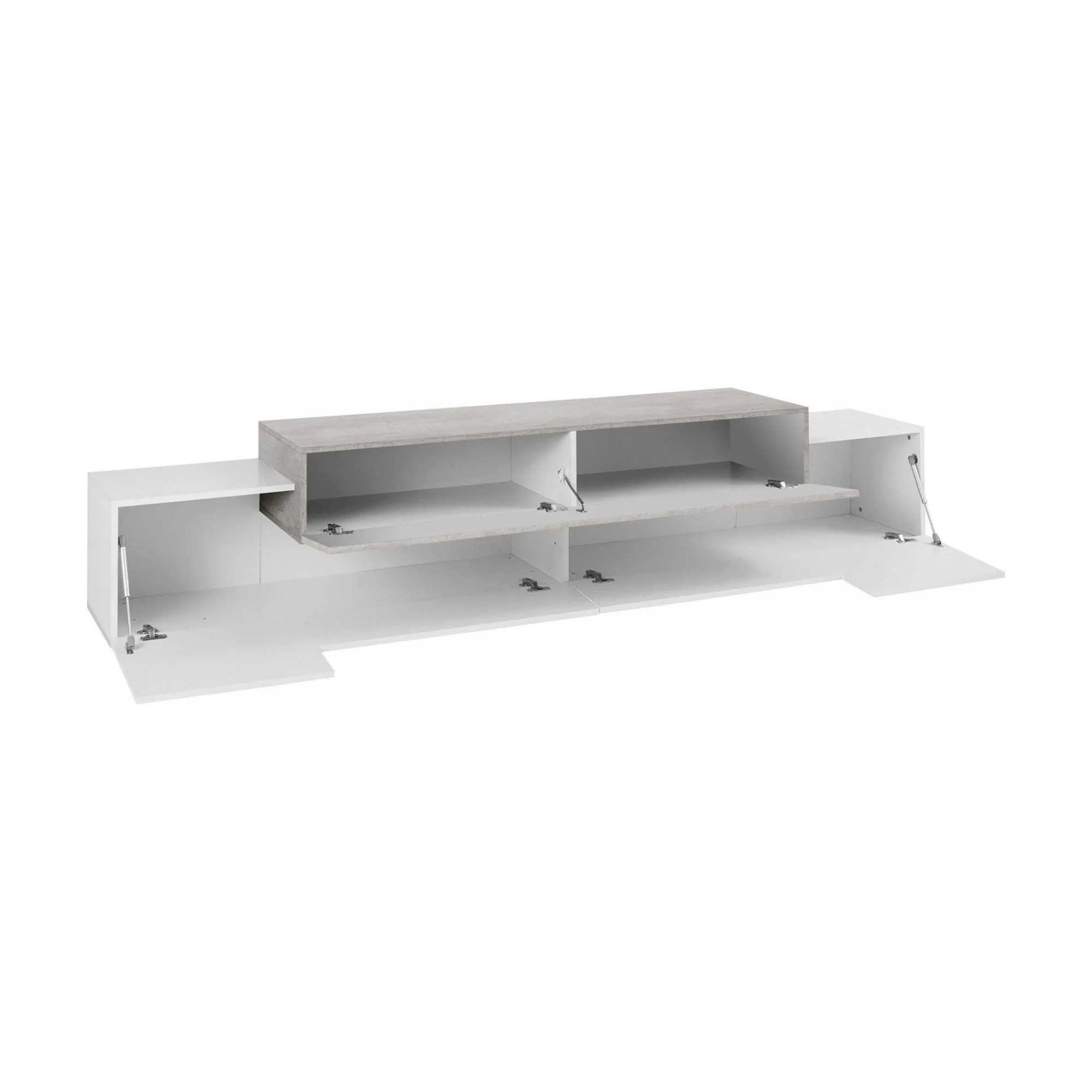 Mobile porta TV Tiche, cm 240x45h52, Bianco lucido e Cemento<Dmora Cheap