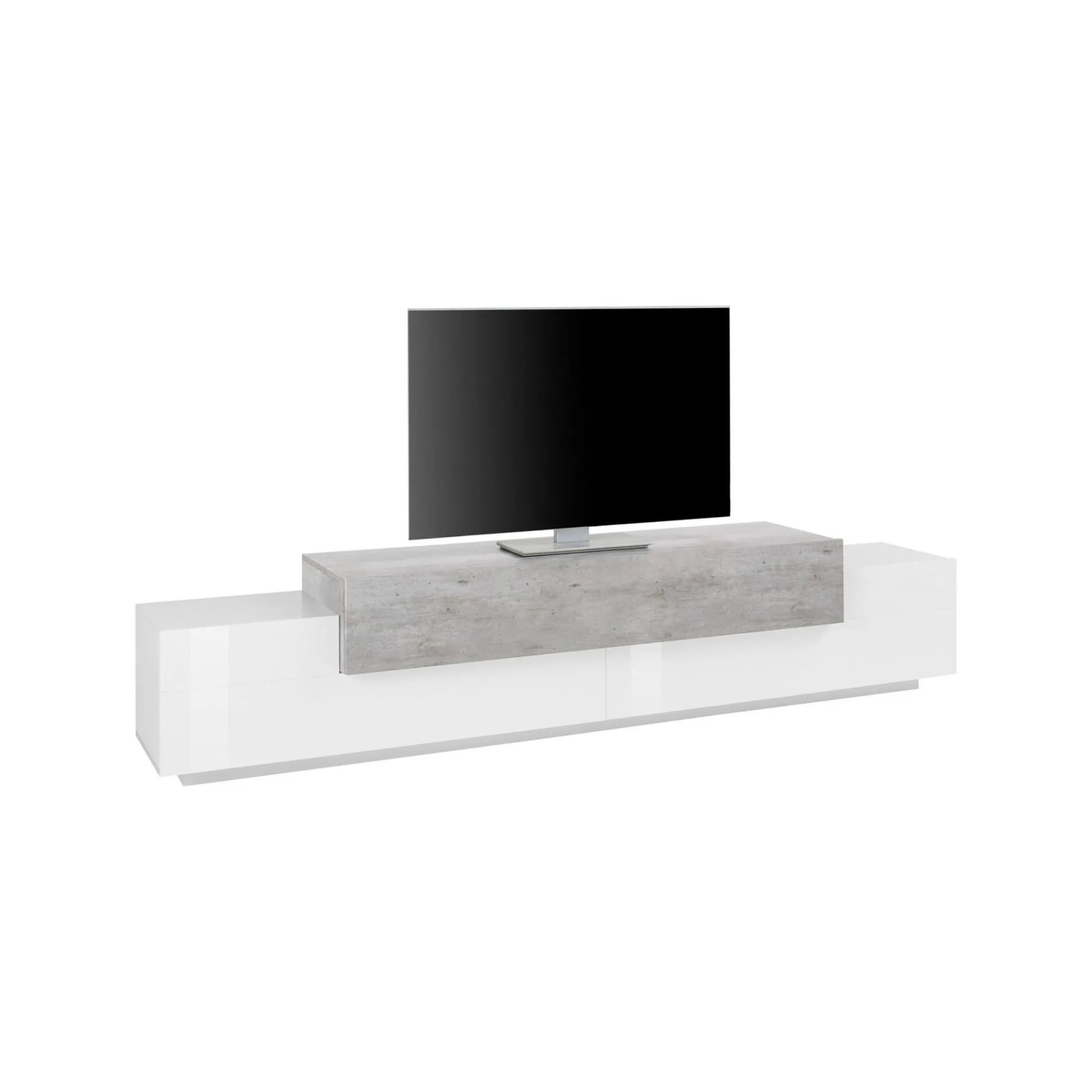 Mobile porta TV Tiche, cm 240x45h52, Bianco lucido e Cemento<Dmora Cheap