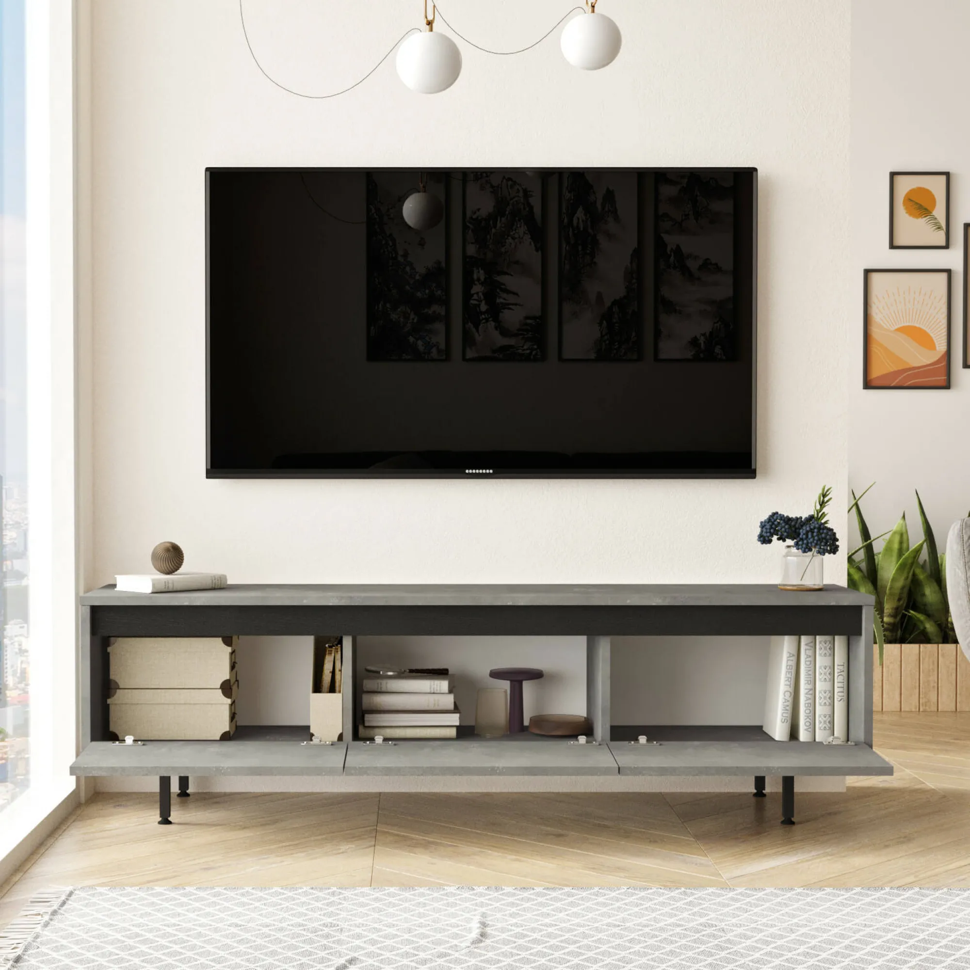 Mobile porta TV Titli, 160x36 h45 cm, Argento e Nero<Dmora Best Sale