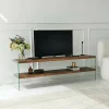 Mobile porta TV Umbria, 140x35 h45 cm, Marrone e Trasparente<Dmora Discount
