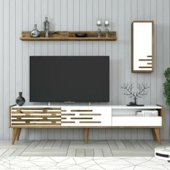 Mobile porta TV Upana, 180x45h35 cm, Bianco e Noce<Dmora Sale
