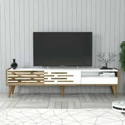 Mobile porta TV Upana, 180x45h35 cm, Bianco e Noce<Dmora Online